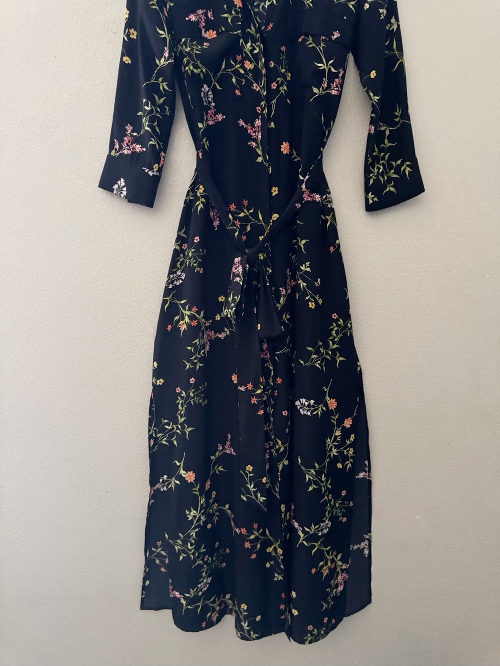 L'agence Cameron Silk Crepe Maxi Shirt Dress Large Black Floral Feminine - Picture 5 of 10